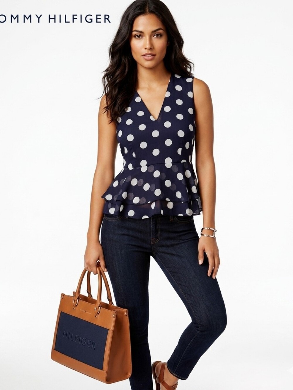 Tommy Hilfiger Polka Dot Peplum Blouse